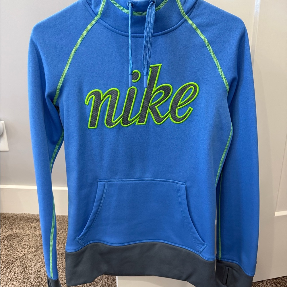 Nike Bright Blue Therma-FIT Hoodie with Neon Green Stitching